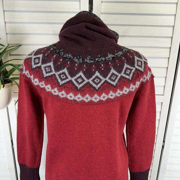 Eddie Bauer Red Wool Mohair Blend Fair Isle Holiday‎ Sweater Nordic Knit Size M - Picture 7 of 11
